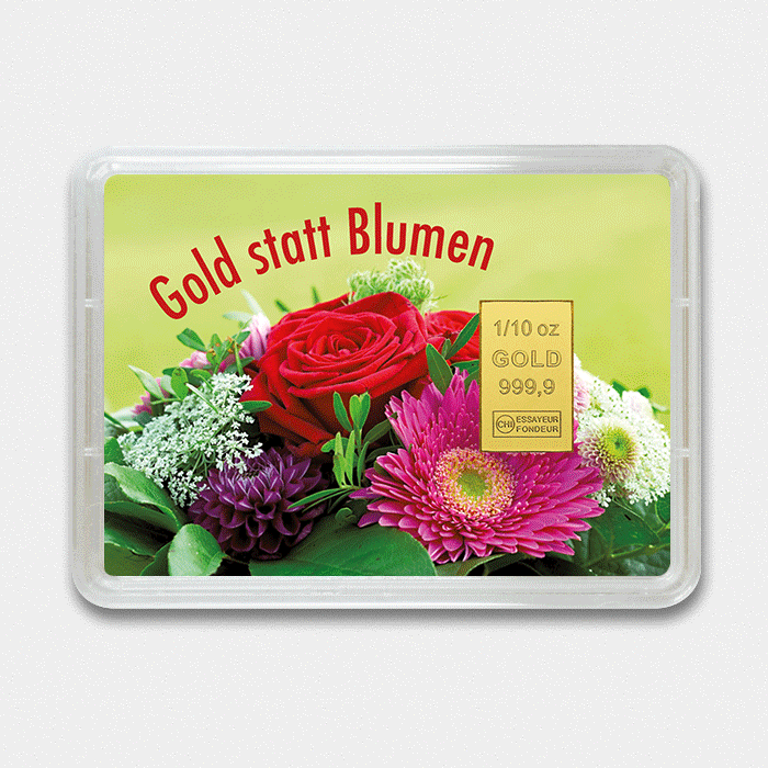 Goldbarren 1/10oz "Gold statt Blumen" (Flip) 