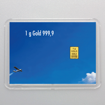 Goldbarren 1g "Danke/Flugzeug" (Flip) 