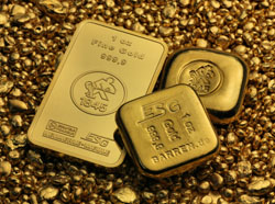 verschiedene Unzenbarren aus Gold