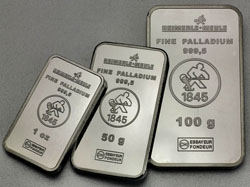 Palladiumbarren in den Grössen von 1g, 50g, 100g